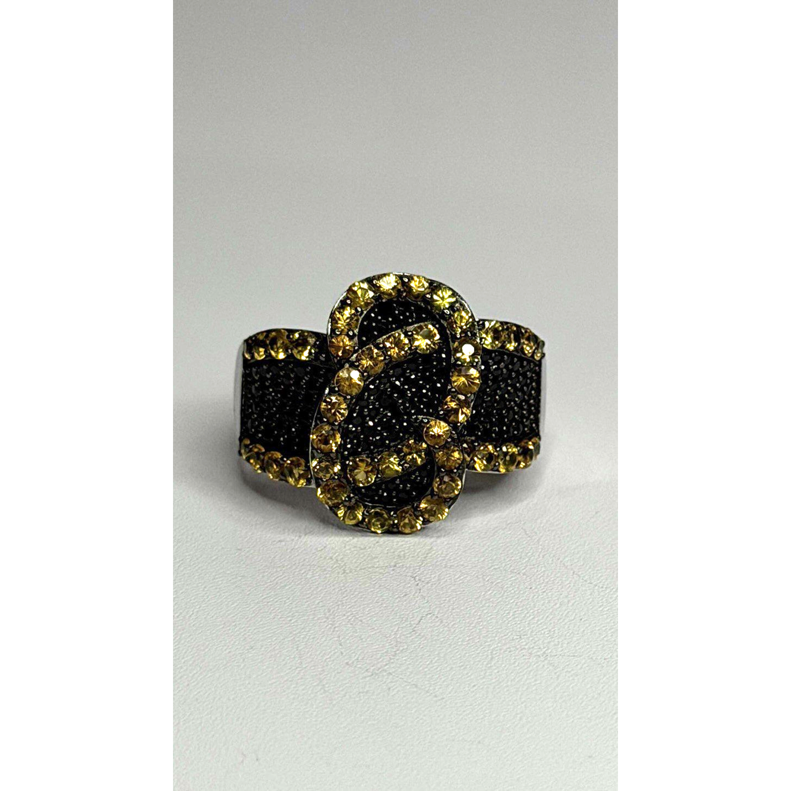 925 Sterling Silver Black Spinel & Yellow Sapphire Ring Size 10